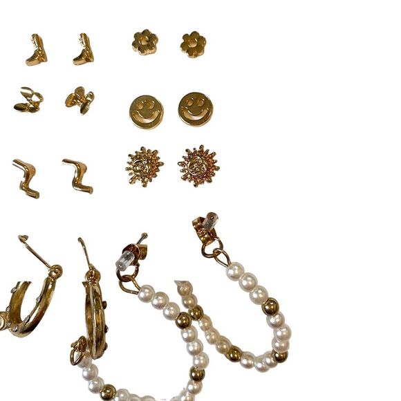 L.A. Hearts Faux Gold Pearl Summer Floral Retro Earring Pack - Picture 4 of 4